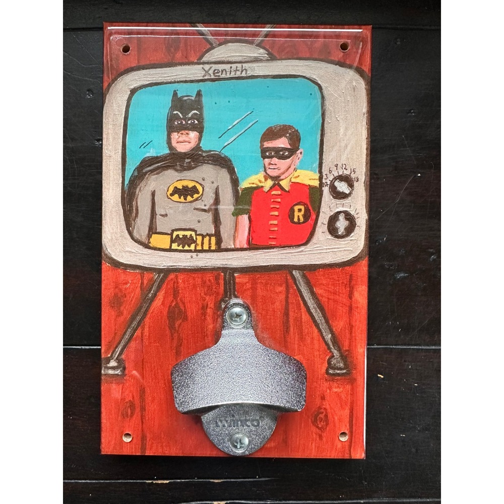 Handmade Batman & Robin Vintage TV Wall Bottle Opener Art Attack Resin Wood